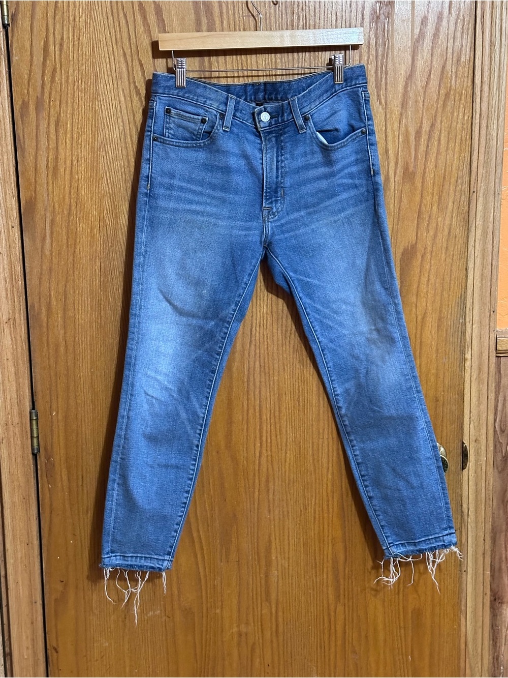 Frye Blue Denim‎ Jeans with Gold Stitching women’s sz 28 raw hem